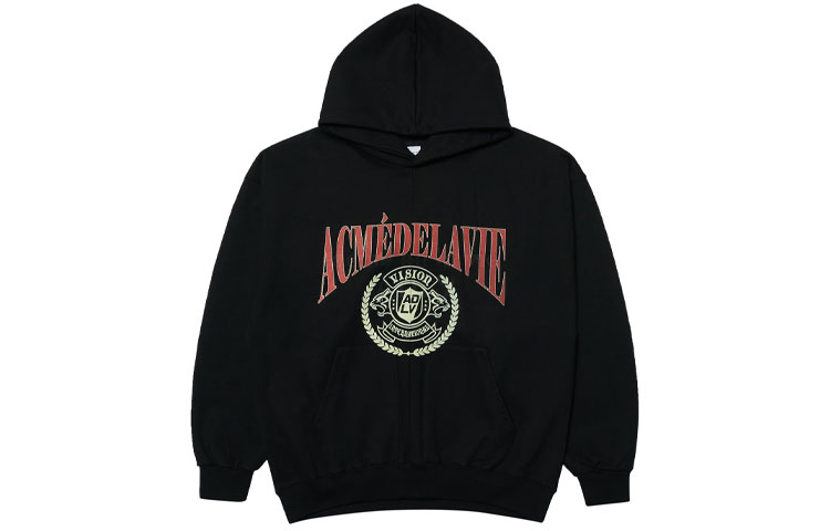 acmé de la vie ADLV Retro Laurel Logo Hoodie Unisex Black ADLV-21FW-HDAVTL-BLK