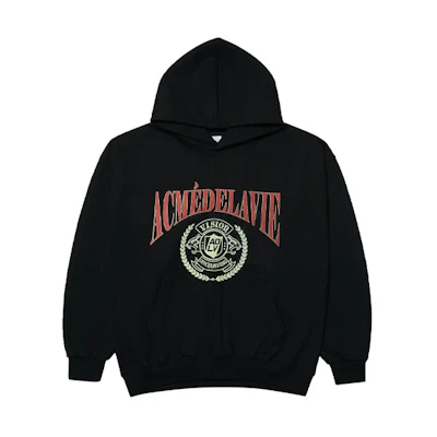 acmé de la vie ADLV Retro Laurel Logo Hoodie Unisex Black ADLV-21FW-HDAVTL-BLK