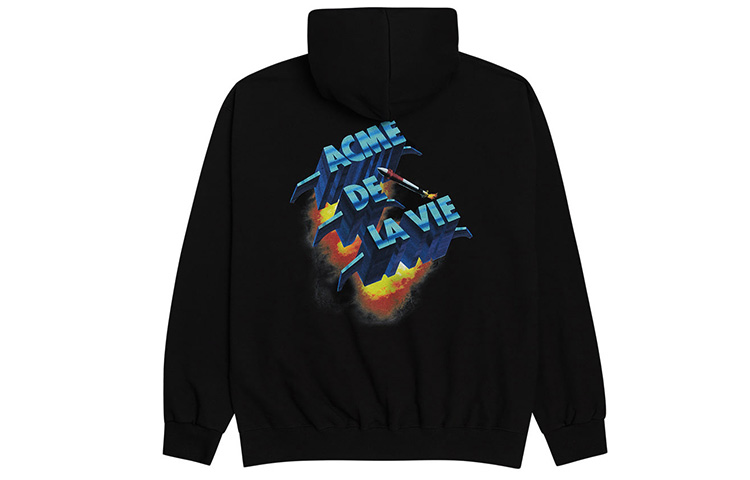acmé de la vie/ADLV Rocket Logo Hoodie Black Unisex Relaxed Fit Sweatshirt ADLV-20FW-HDAD3R-BLK