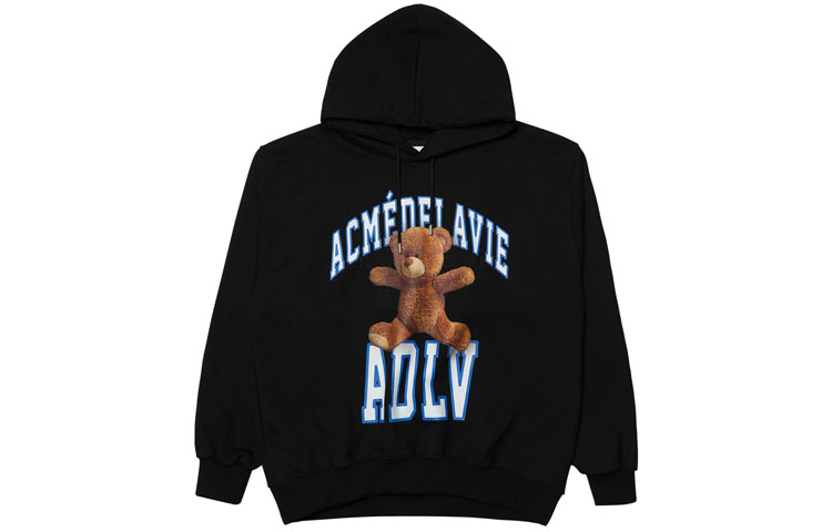 acmé de la vie/ADLV Running Bear Cartoon Print Hoodie Unisex Black ADLV-21FW-HDARNB-BLK