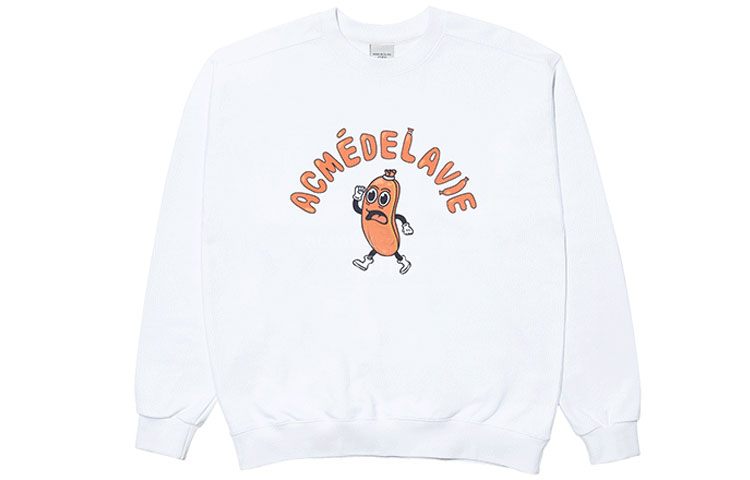 acmé de la vie ADLV Running Sausage Cartoon Print Oversized Sweatshirt White ADLV-21FW-SWARSG-WHT