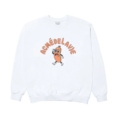 acmé de la vie ADLV Running Sausage Cartoon Print Oversized Sweatshirt White ADLV-21FW-SWARSG-WHT