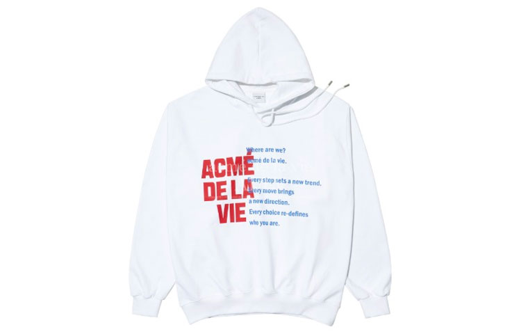 acmé de la vie ADLV Slogan Logo Unisex Loose Hoodie White ADLV-21FW-HDLWAY-WHT