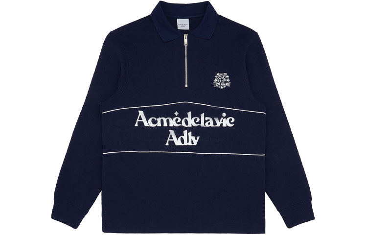 acmé de la vie ADLV SS22 Blue Printed Pullover Collared Sweatshirt Unisex ADLV-22SS-SWPOPQ-NVY