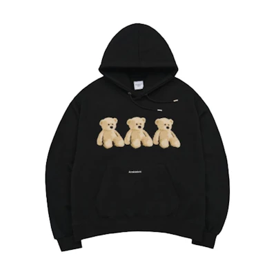 acmé de la vie ADLV SS23 Black Cartoon Bear Print Hoodie Unisex Pullover ADLV-23SS-HDABLB-BLK