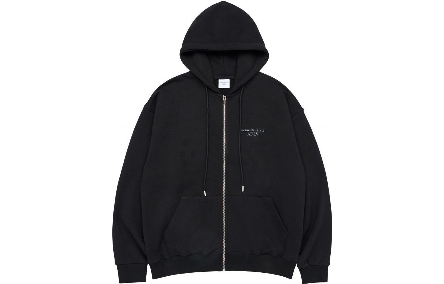 acmé de la vie ADLV SS23 Black Unisex Zip-Up Hoodie Long Sleeve Sweatshirt ADLV-23SS-ZPLBSN-BLK