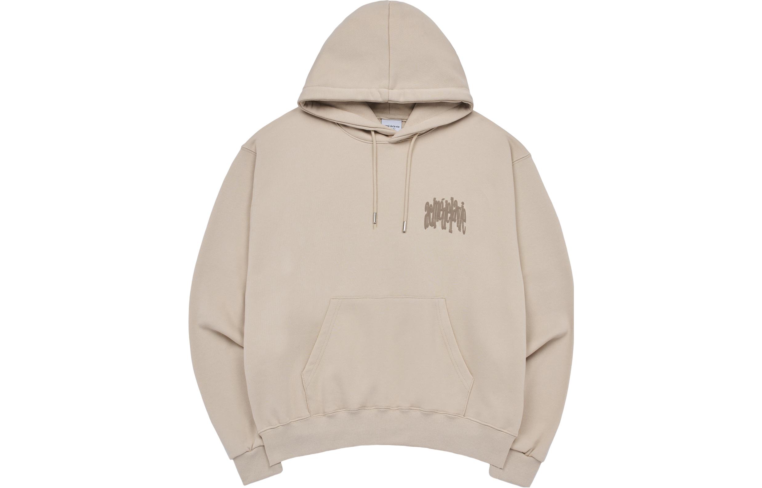 acmé de la vie ADLV SS23 Geometric Print Hoodie Unisex Khaki Long Sleeve Pullover ADLV-23SS-HDLUBG-BEG