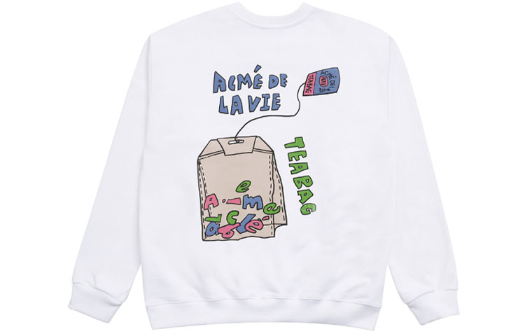 acmé de la vie ADLV Tea Bag Cartoon Graphic Pullover Unisex Hoodie White ADLV-21SS-SWLTEB-WHT