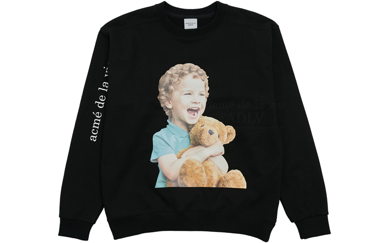 acmé de la vie ADLV Teddy Bear Boy Graphic Pullover Unisex Black Sweatshirt ADLV-21SS-SWBKBF-BRB
