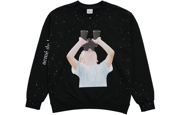 acmé de la vie ADLV Telescope Boy Graphic Black Crewneck Sweatshirt Unisex ADLV-21SS-SWBKBF-BNC