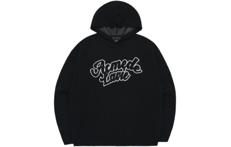 acmé de la vie ADLV Unisex Black Letter Logo Pullover Hoodie Long Sleeve ADLV-23FW-KNLRHD-BLK