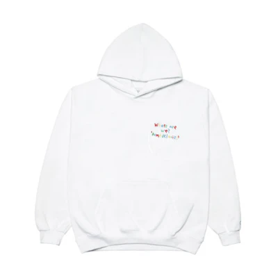acmé de la vie ADLV White Embroidered Logo Oversized Hoodie Unisex ADLV-21FW-HDLCER-WHT