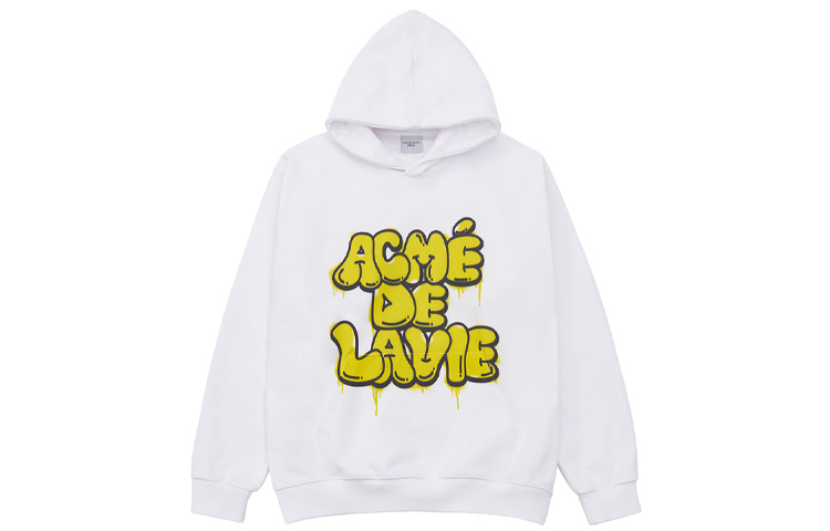 acmé de la vie ADLV White Hoodie with Yellow Graffiti Logo Unisex ADLV-21SS-HDLGRF-YWH