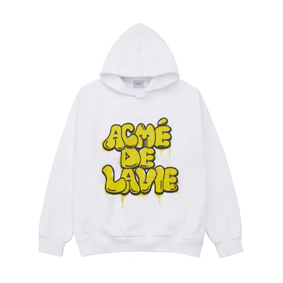 acmé de la vie ADLV White Hoodie with Yellow Graffiti Logo Unisex ADLV-21SS-HDLGRF-YWH