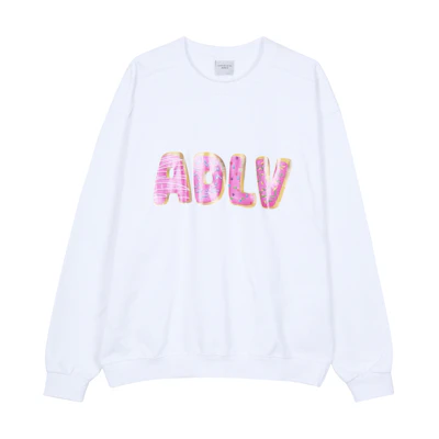 acmé de la vie ADLV White Sweatshirt Pink Donut Logo Unisex Gift Recommendation ADLV-21SS-SWADDR-WHT