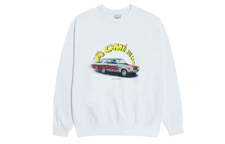acmé de la vie ADLV White Unisex Pullover Sweatshirt with Red Racing Design ADLV-20FW-SWADRR-WHT