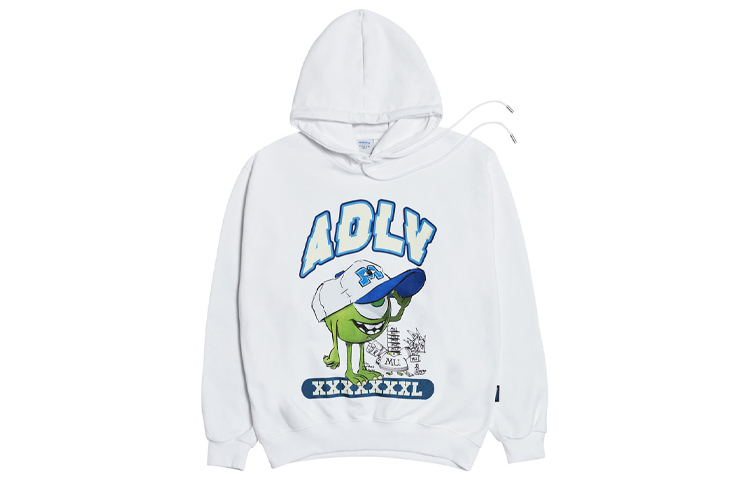 acmé de la vie ADLV Monsters University Cartoon Print Unisex White Pullover Hoodie ADLV-20FW-HDDIWH-MKE