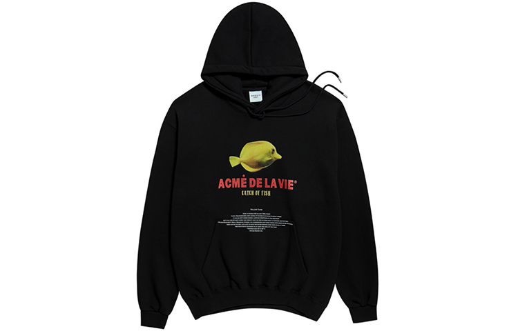 acmé de la vie/ADLV Yellow Fish Letter Print Hoodie Unisex Black ADLV-19FW-HDBKAR-YLT