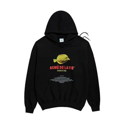 acmé de la vie/ADLV Yellow Fish Letter Print Hoodie Unisex Black ADLV-19FW-HDBKAR-YLT