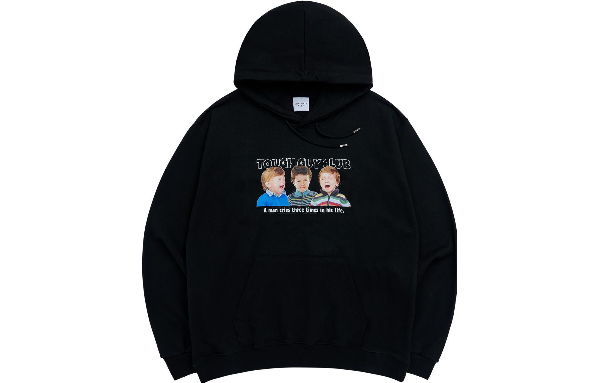 acmé de la vie Black Hoodie with Character Letter Print for Men ADLV-23FW-HDATGH-BLK