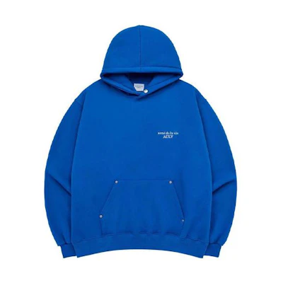 acmé de la vie Blue Pullover Hoodie with Letter Print Unisex Long Sleeve ADLV-23FW-HDLBRW-BLU