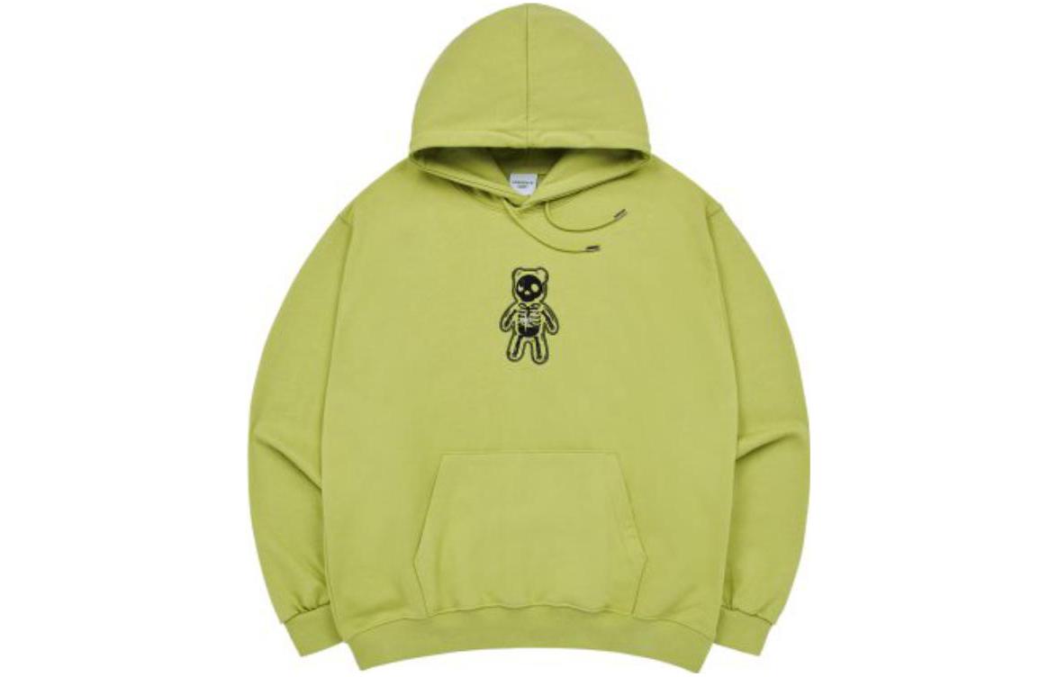 acmé de la vie Green Hoodie with Cartoon Bear Print and Drawstring ADLV-23FW-HDATRP-LIM