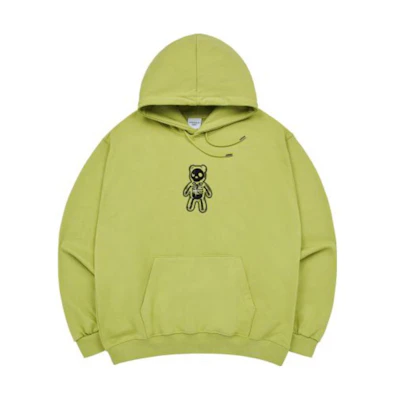 acmé de la vie Green Hoodie with Cartoon Bear Print and Drawstring ADLV-23FW-HDATRP-LIM