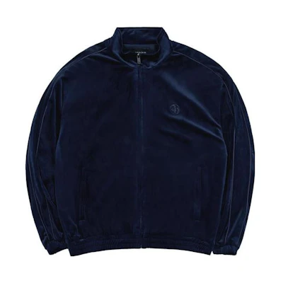 acmé de la vie Navy Blue Letter Print High-Neck Zip-Up Jacket for Men ADLV-23FW-JKLNVR-NVY