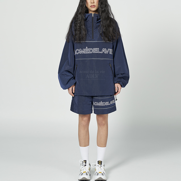 Shop acmé de la vie Jaket Hoodie Logo Reflektif Unisex Biru Dongker Nylon ADLV-21SS-OTAPPS-NVY