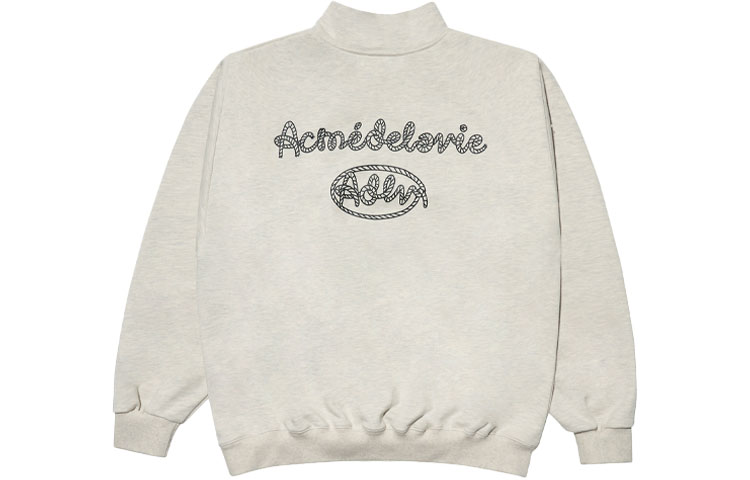 acmé de la vie Relaxed Half-Zip Embroidered Sweatshirt Unisex - Oatmeal Color ADLV-21FW-SWLROP-OTM