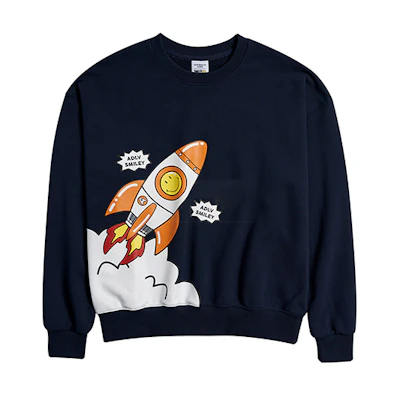 acmé de la vie SMILEY Cartoon Rocket Crewneck Sweatshirt Unisex Deep Blue ADLV-22FW-SWSMRP-NVY
