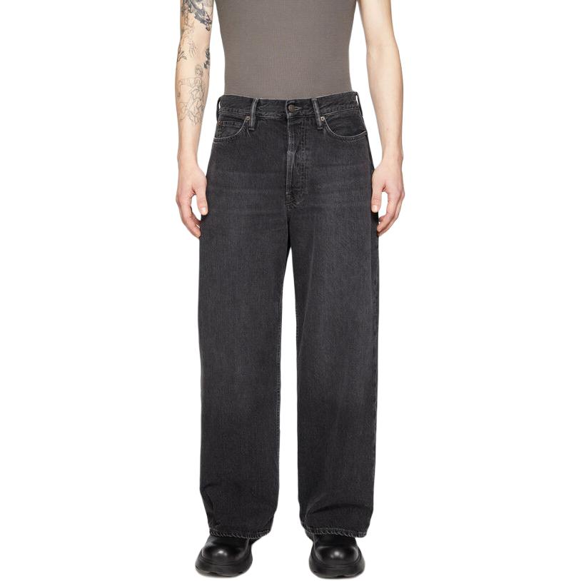 Lookbook Jeans Lelaki Acne Studios 1981M Hitam Basuh Low-Rise Wide-Leg. B00375-900