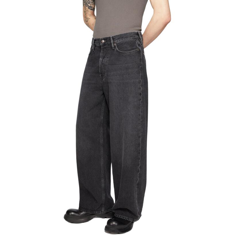Purchase Jeans Lelaki Acne Studios 1981M Hitam Basuh Low-Rise Wide-Leg. B00375-900