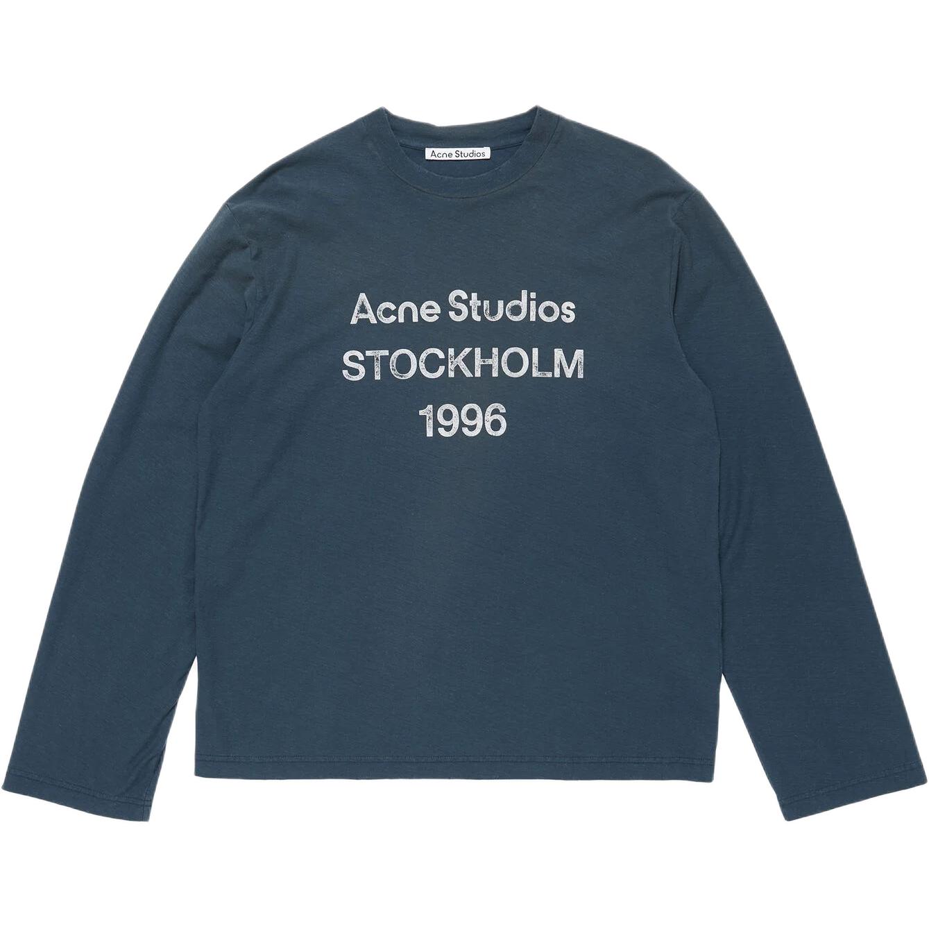 Acne Studios 1996 Crewneck Oversized Printed Long-Sleeve T-Shirt Navy Unisex CL0197-BPA
