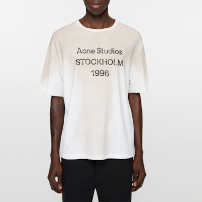 Acne Studios 1996 Logo Oversized Vintage Spray Distressed T-Shirt Unisex Grey White CL0196-DC6 Lookbook Acne Studios 1996 Logo Oversized Vintage Spray Distressed T-Shirt Unisex Grey White CL0196-DC6