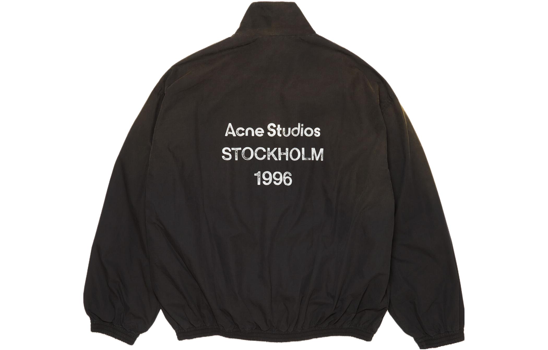 Order Acne Studios 1996 FW23 Jaket Hitam Lelaki Logo Zip Kolar Berdiri. B90707-900