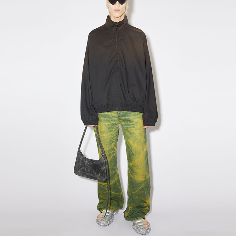 Shop Acne Studios 1996 FW23 Jaket Hitam Lelaki Logo Zip Kolar Berdiri. B90707-900