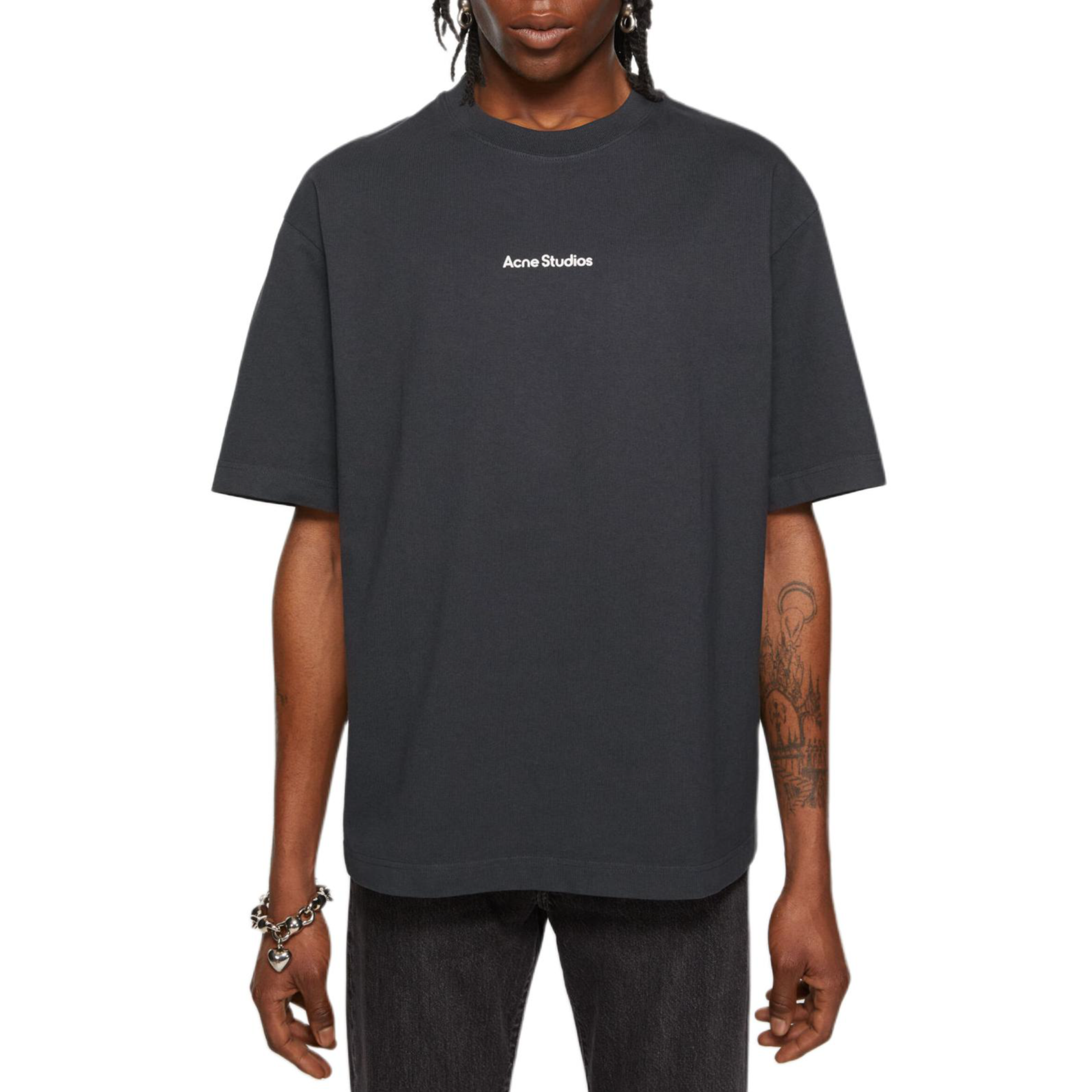Lookbook Acne Studios 2024 FW  Black Loose Logo Print Short Sleeve T-Shirt. CL0274-900