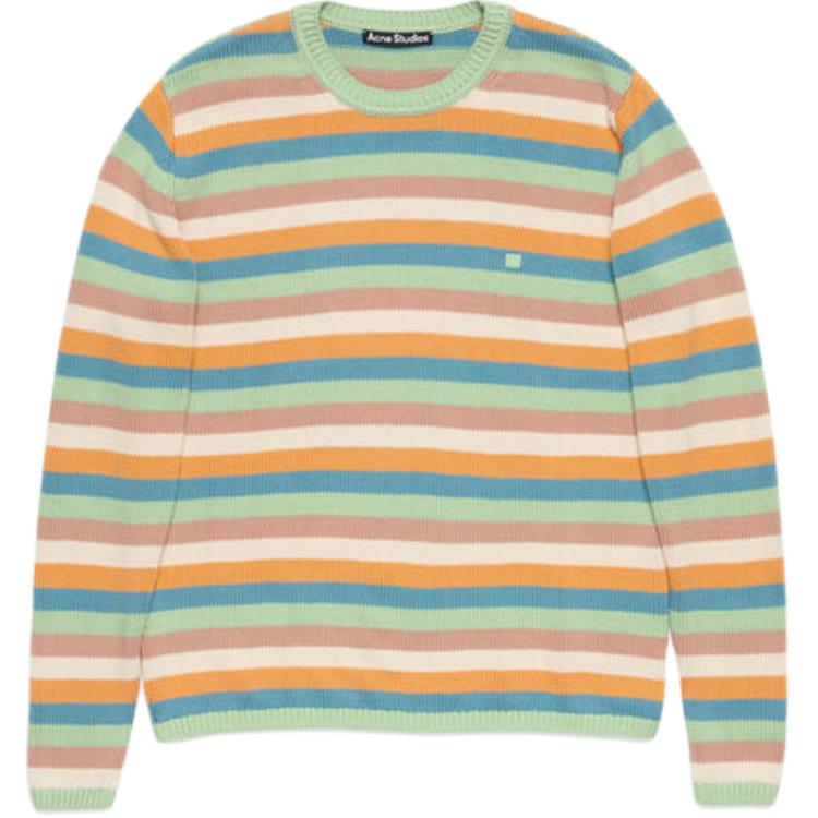 Acne Studios 2024 Striped Face Logo Knit Sweater Mint Green Unisex AJ C60094-DQ8