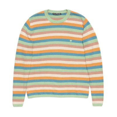 Acne Studios 2024 Striped Face Logo Knit Sweater Mint Green Unisex AJ C60094-DQ8
