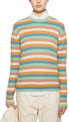 아크네 스튜디오 2024 스트라이프 페이스 로고 니트 스웨터 민트그린 유니섹스 AJ C60094-DQ8 Lookbook 아크네 스튜디오 2024 스트라이프 페이스 로고 니트 스웨터 민트그린 유니섹스 AJ C60094-DQ8