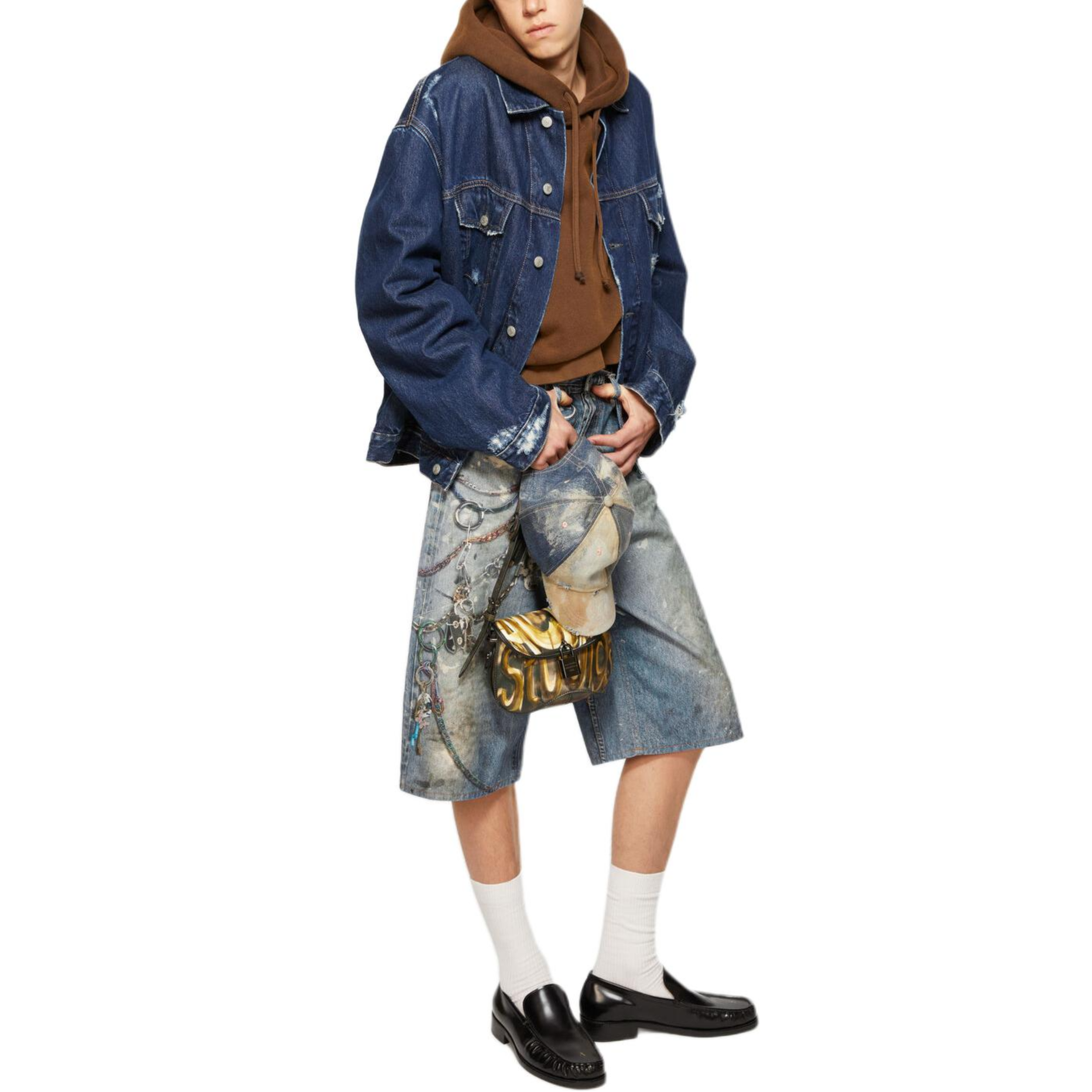 Purchase Acne Studios Seluar Pendek Denim Unisex 24FW 3D Print Optical Illusion Loose Fit BE0163-AUZ