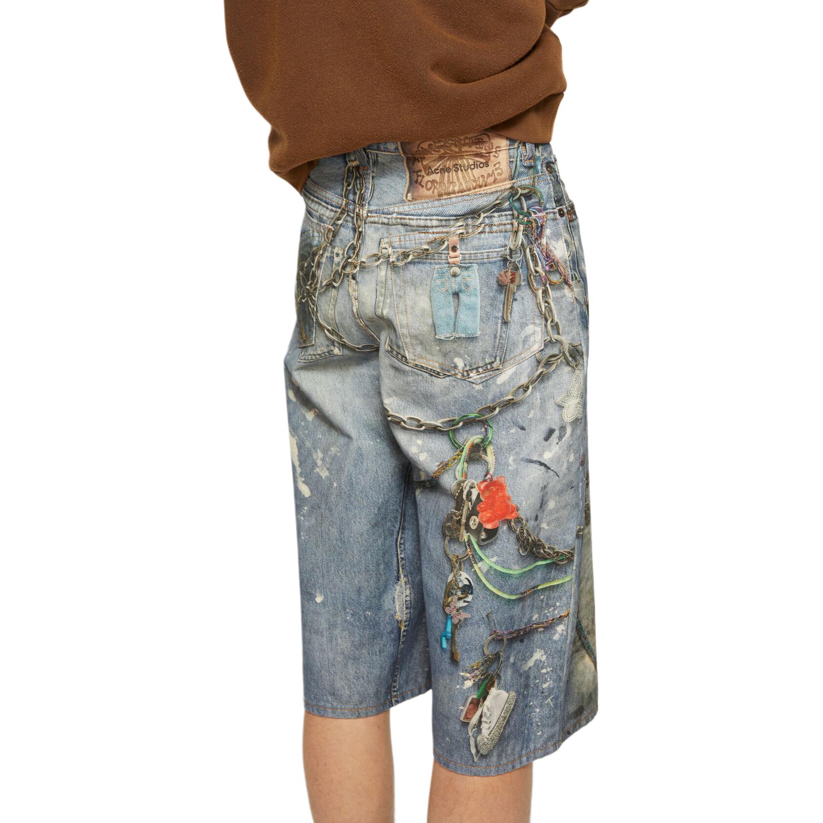 Details for Acne Studios Seluar Pendek Denim Unisex 24FW 3D Print Optical Illusion Loose Fit BE0163-AUZ