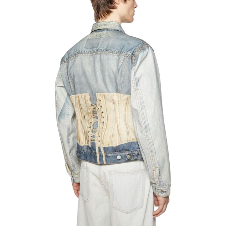 Shop Acne Studios Jaket Denim 3D Print Biru Unisex Lengan Panjang Gaya Barn. B90747-863