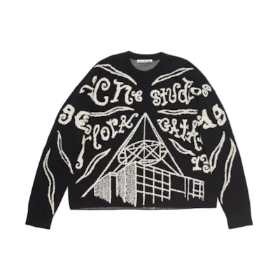 Acne Studios Black Crewneck Printed Knit Long-Sleeve Sweater. B60297-BM9