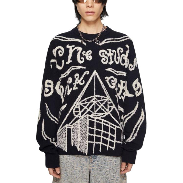 Lookbook Acne Studios 黑色印花針織長袖套頭毛衣。 B60297-BM9