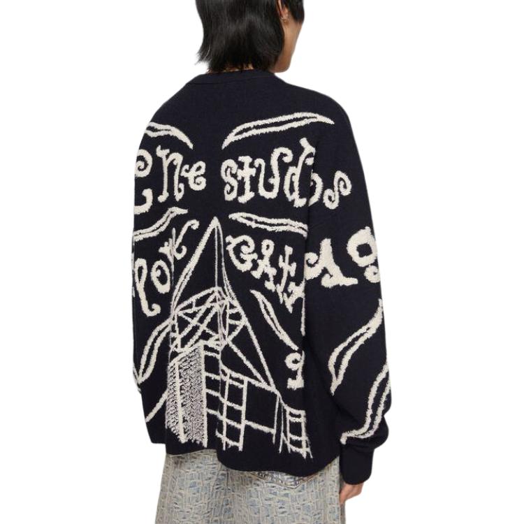 Shop Acne Studios 黑色印花針織長袖套頭毛衣。 B60297-BM9