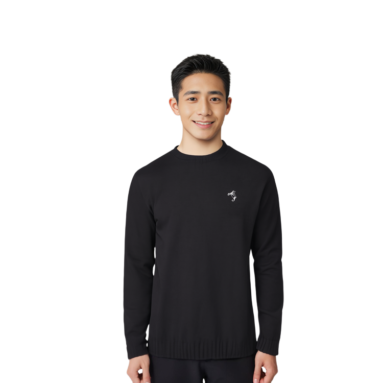 Sizing Acne Studios Baju Sweater Hitam Crewneck dengan Sulaman Logo. B60298-900