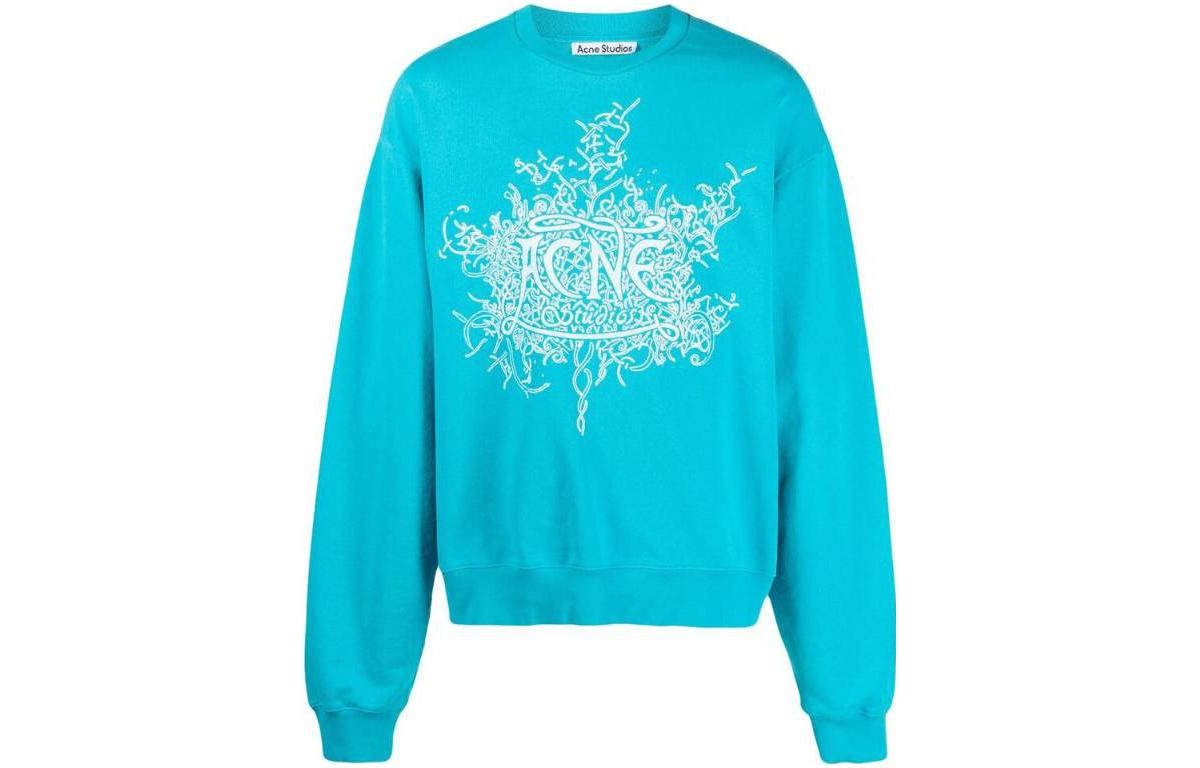 Acne Studios  Blue Glow-in-the-Dark Logo Print Crewneck Sweatshirt BI0185-BGT