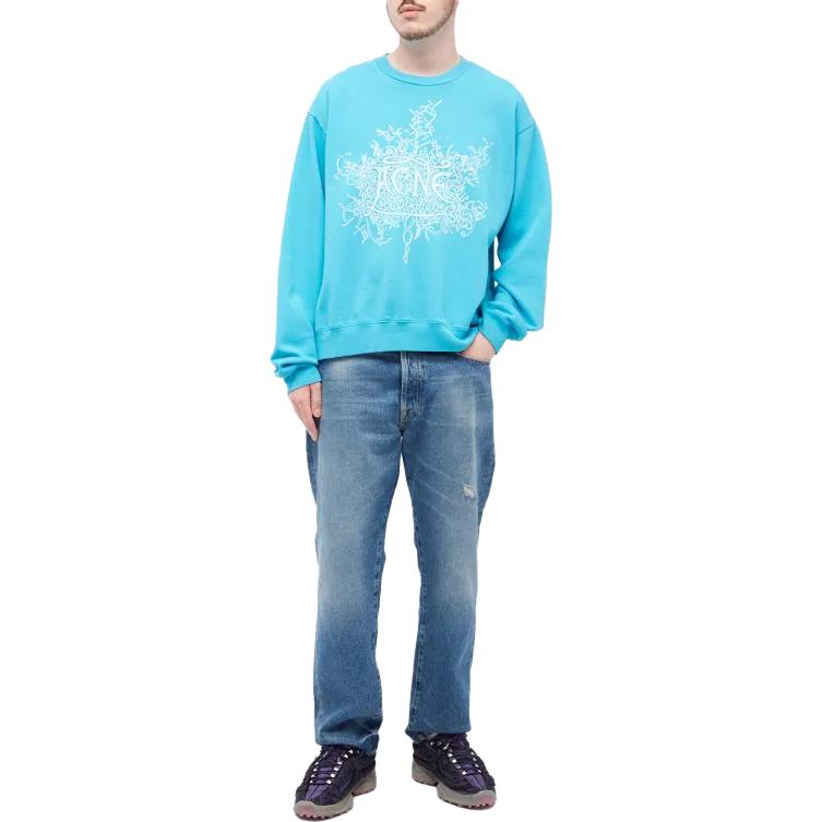Acne Studios  Blue Glow-in-the-Dark Logo Print Crewneck Sweatshirt BI0185-BGT 圖 3